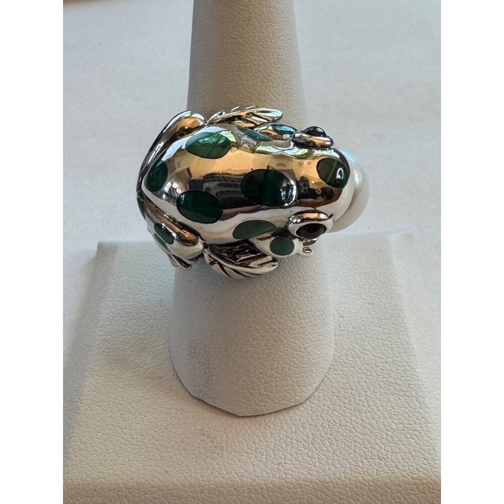 Size 9 VW 925 Sterling Silver Frog Statement/Cocktail Ring w/ Pearl in mouth